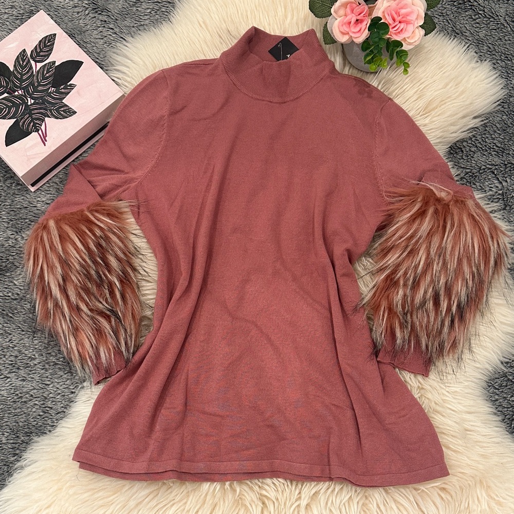 Pink Long Sleeve Top with Faux Fur